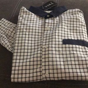 White & navy long sleeve button down